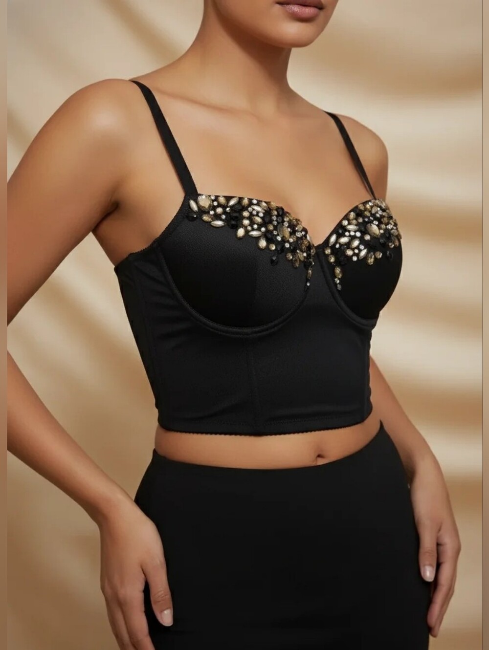 Black Embellished Longline Top
